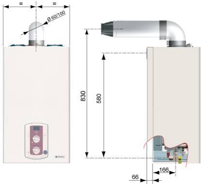 5.9 SYSTÉM VEDENÍ SPALINY / VZDUCH Výstup spalin na kotli je koncnentrickou trubkou s rozměrem 60 / 100 mm.