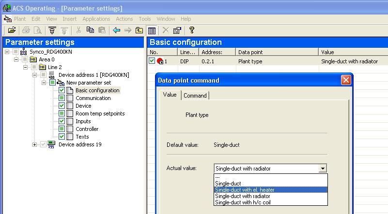 Pro nastavení parametrů vyberte Applications, potom Parameter settings Aplikace a regulační parametry mohou