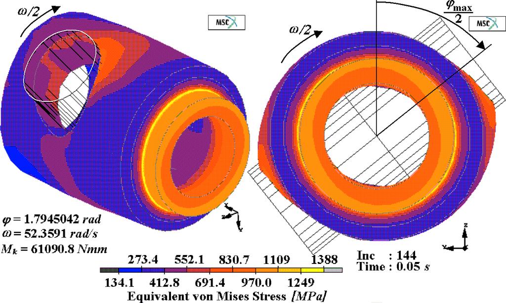 Figure 9 shows distribution of equivalent plastic strain at time t = 4.