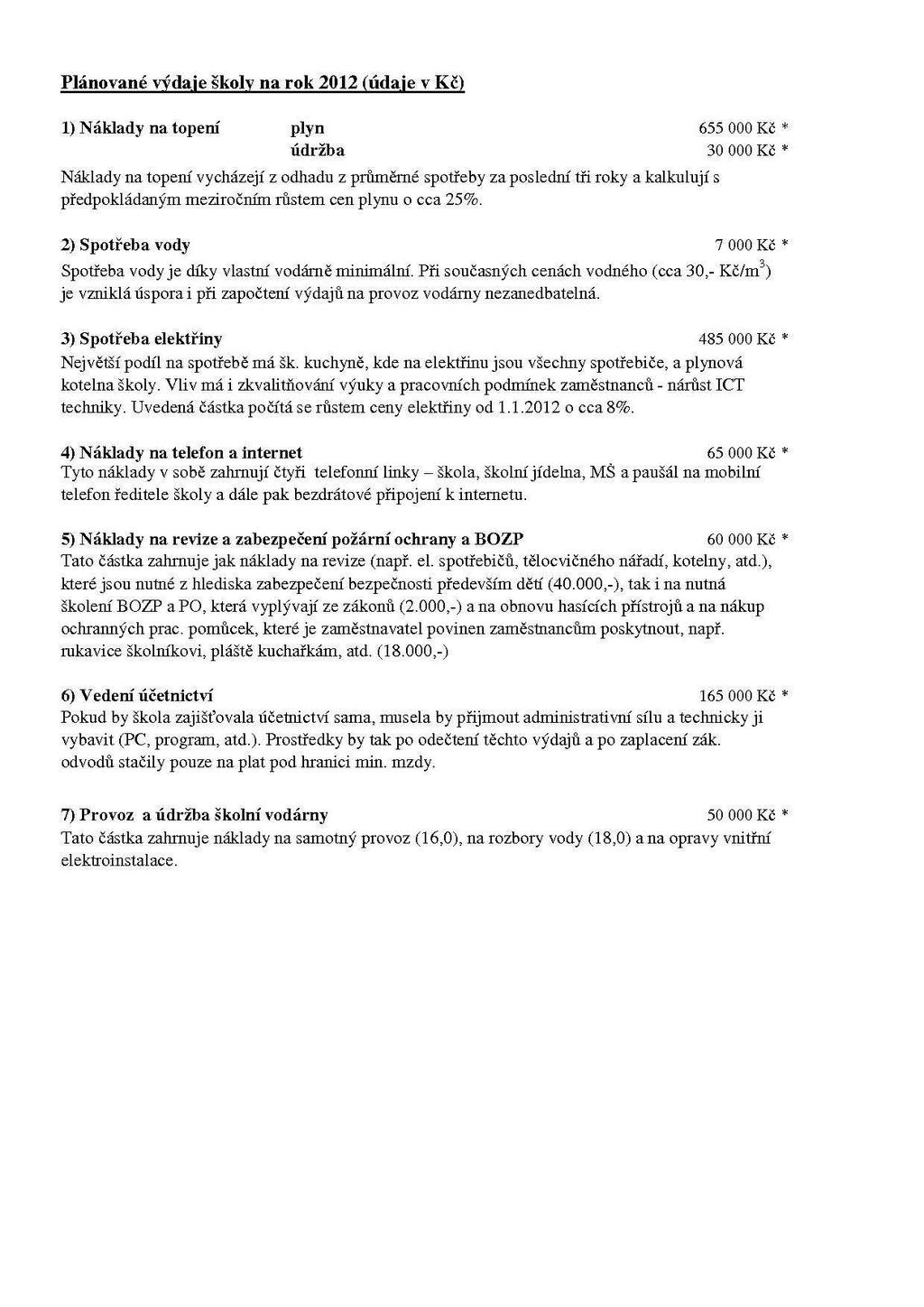 rozpočtu během roku 00 vytvořit i tak zisk, který umožní v roce 0 pokrýt část nutných nákladů spojených s údržbou školy.