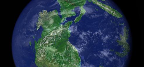 Historie kontinentů Pangea na začátku Tiasu Euramerika