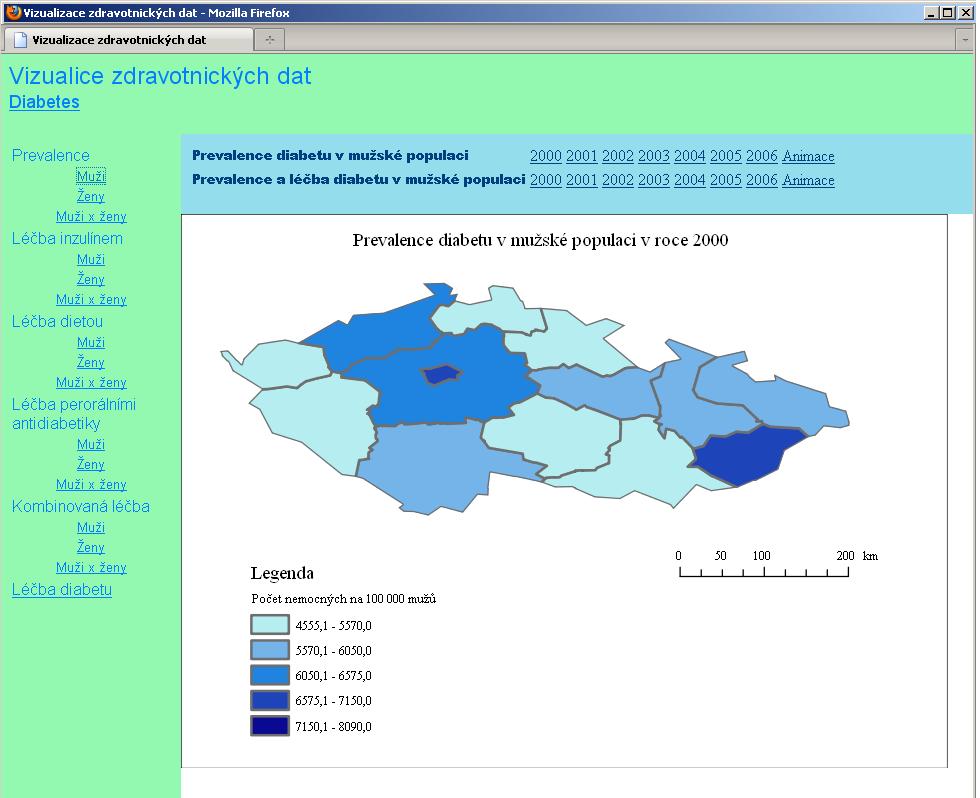 Jednotlivé výsledné mapy a vizualizace jsou rozčleněny do tematických skupin, které jsou dále členěny na podle příslušnosti k pohlaví, nebo zda se jedná o porovnání dat mezi mužskou a ženskou
