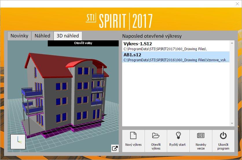 Novinky verze SPIRIT 2017 Rozšířený Start asistent Ve verzi SPIRIT 2017 bylo rozšířeno uvítací dialogové okno Start asistent.