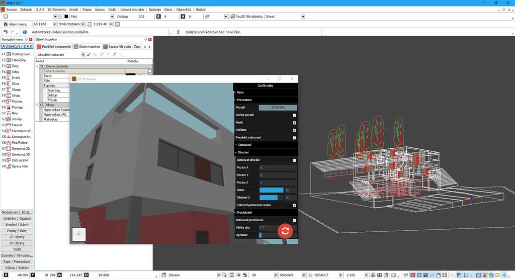 Všechny funkce o2c playeru Nový prohlížeč spustíte stejně jako o2c player z roletového menu Zobrazit - ST 3D-Viewer. Vpravo nahoře můžete otevřít volby 3D prohlížeče.