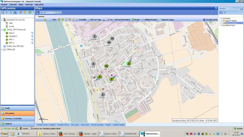 uživatelů radiostanic se zobrazuje na mapě, kterou má k dispozici operační dozorčí a vedení městské policie.