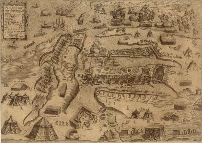 Disegno del Porto di Malta, come al presente si trova assediato da turchi, cauato da altri disegni mandatida Malta fidelisimi, con la nota del campo d infideli et altri particolari, che fin qui non