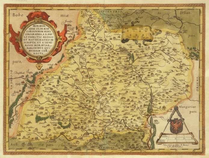 MORAVIÆ, QVAE OLIM MARCOMANNORVM SEDES, COROGRAPHIA Zeměpisný popis Moravy, která kdysi byla sídlem Markomanů Autor originálu: Fabricius, Pavel