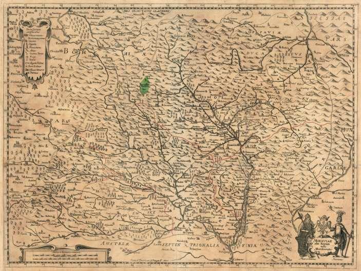 MORAVIAE olim Regnum nunc Marchionatus Markrabství moravské Autor originálu: Komenský, Jan Amos (1592-1670) Rytec: Dworzak, Samuel