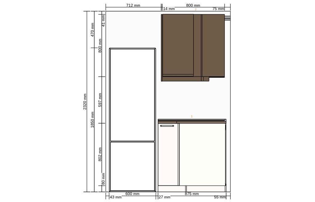 ikea - Západní stěna Všechny rozměry v mm