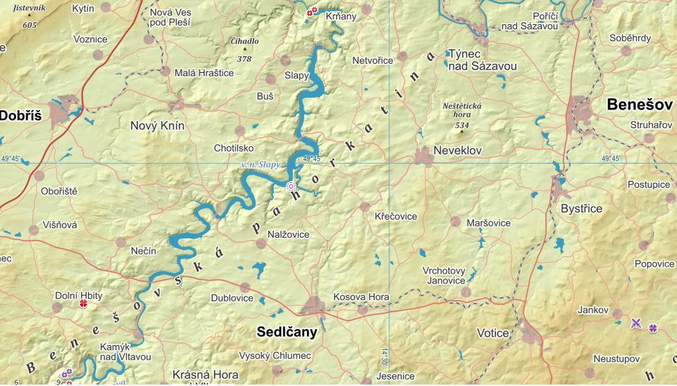 2 Charakteristika Slapské přehrady Přehradní nádrž Slapy se nachází na řece Vltavě na 91,7 říčním km, asi 40 km jižně od Prahy a 18