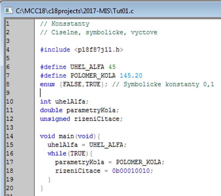 Programovací jazyk C konstanty Symbolic constatn Listing