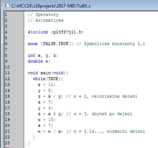 Programovací jazyk C operátory aritmetické Integer divison