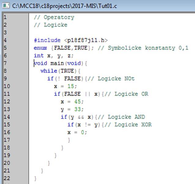 Programovací jazyk C operátory logické Program jumps here Program jumps here
