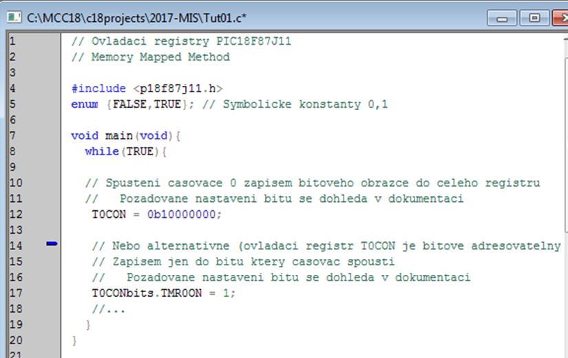 Programovací jazyk C ovládání hardware PIC18F87J11 Setting of configuration register