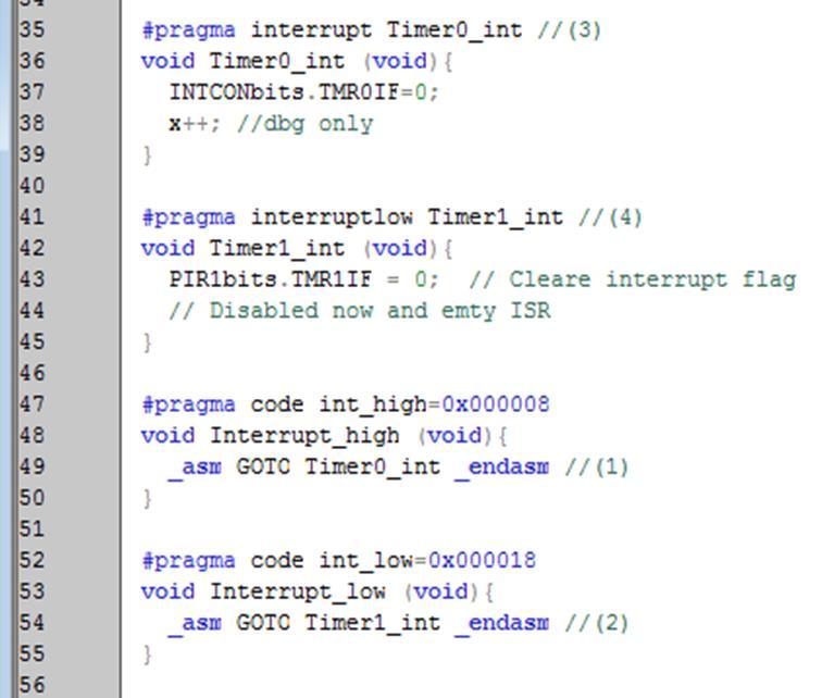 Programovací jazyk C příklad přerušení od TIMER0 Příklad 3 část ISR pro vyšší a ISR for higher and