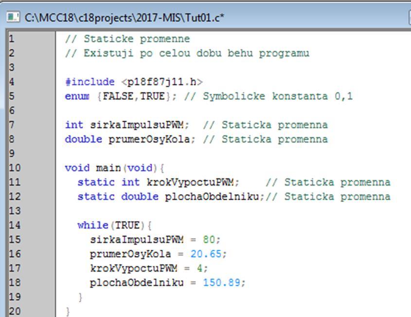 Programovací jazyk C statické proměnné Static variable, declared outside
