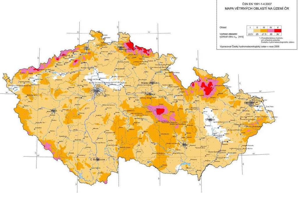 Zatížení větrem mapa větrových oblastí