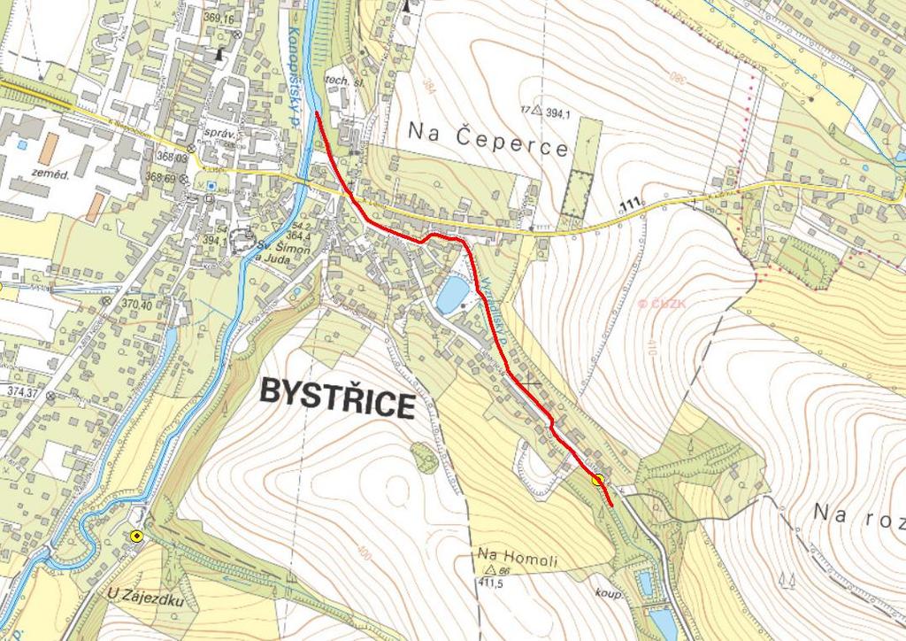 VÝMĚNY ŘEŠENÝCH VODNÍCH TOKŮ Bystřice (Vyzradilský potok) Žádost Vyzradilský potok (1.