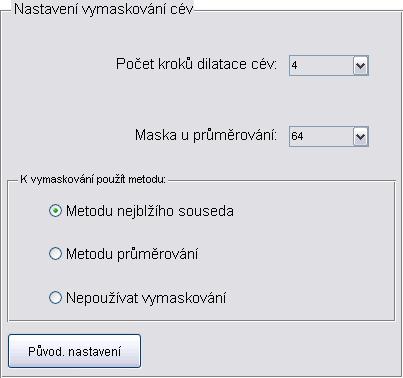 Dalším prvkem který je možno nastavit, je Počet kroků dilatace cév. Tato hodnota určuje, kolikrát bude binární obraz cév dilatován, tzn. jak velké okolí cév bude označeno jako céva.