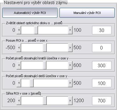 Obr. 3.9: Menu nastavení pro výběr oblasti zájmu Obr. 3.10: Význam posuvníku z obr.