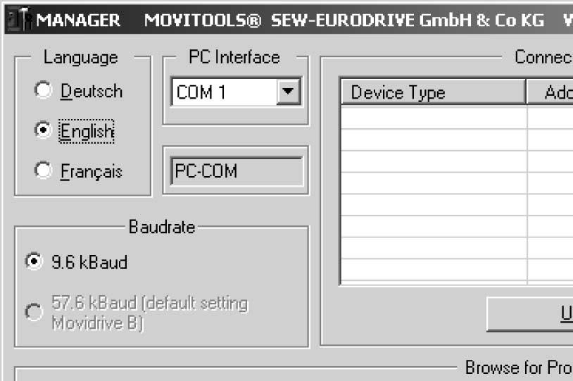 5 I 0 Uvedení do provozu Uvedení do provozu s PC a softwarem MOVITOOLS 5.