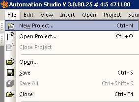 5..1. VYTVOŘENÍ NOVÉHO PROJEKTU Otevřete si Automation studio na vašem počítači a v horní nabídce vyberte File a poté klikněte