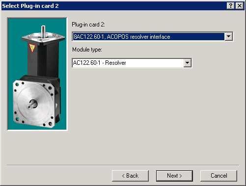 V dalších oknech vybereme typ zásuvných karet připojených v Acoposu. První karta je 8AC110.60-, Acopos CAN interface (obrázek 5.1) a druhá 8AC1.