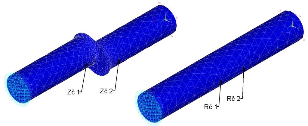 Obrázek 5.3 Zatížení čepových náhrad v ANSYSU V ANSYSU bylo třeba nejprve vybrat body umístěné na povrchu součásti v místě kde jsou skutečné čepy uchyceny k ramenu hřídele, na Obrázku 5.