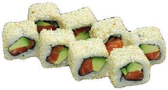 UNAGI ROLL omeleta, okurka, mango, japonský sýr, plátky úhoře omelette, cucumber, mango, japanese