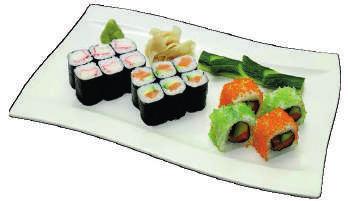 M8. 6ks MAKI tuňák, 6ks MAKI losos, 6k MAKI avokádo 6pcs MAKI tuna, 6pcs MAKI salmon, 6pcs MAKI avocado M9.