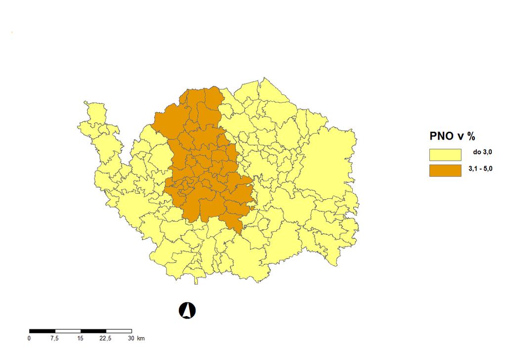 3. MAPA ArcView - Podíl nezaměstnaných v