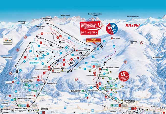 Sledujte mistry světa ve Wildkogel-areně 14 kilometrů a 1300 metrů nad mořem: pouze ve Wildkogel Aréně v regionu Národního parku Vysoké Taury naleznete nejvíce osvětlené sáňkařské zábavy na celém
