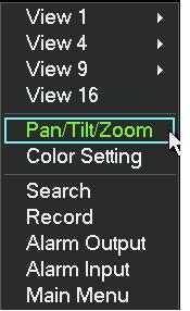 1.5.2 PTZ použití Ovládání PTZ vyvoláte kliknutím pravým tlačítkem myši nebo tlačítkem Fn.