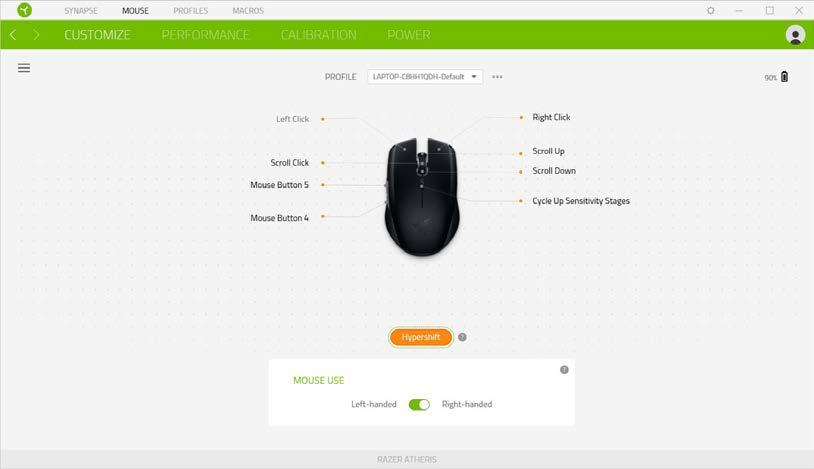 Mouse Tab: Zde můžete provádět jednotlivá nastavení funkcí a parametrů vašeho zařízení.