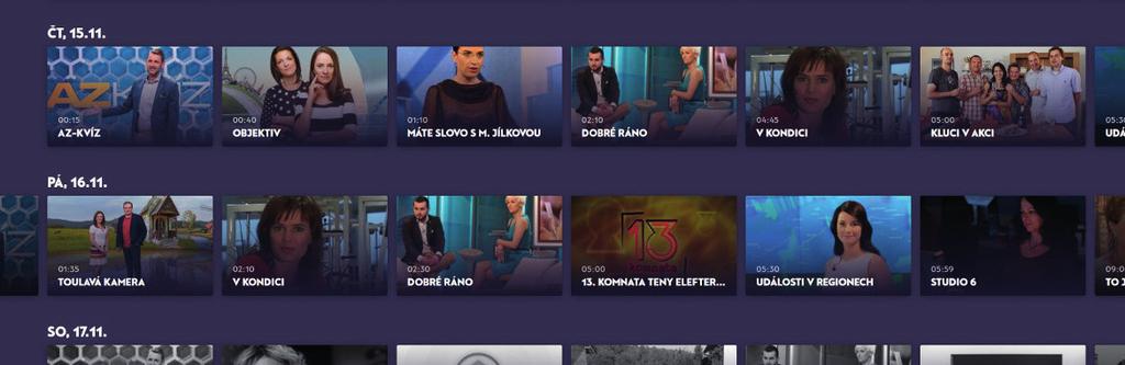 Detail pořadu/filmu U každého pořadu se zobrazují všechny dostupné informace, jako jsou obecný popis daného pořadu, plnoformátový obrázek na pozadí či hodnocení z filmových