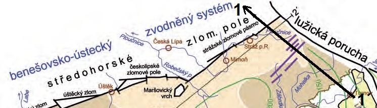 Obrázek 9-4a Linie řezu (dle Krásného et al. 2012 Obrázek 9-4 Schematický hydrogeologický řez směru SZ JV mezi okrajovým územím české křídové pánve s.