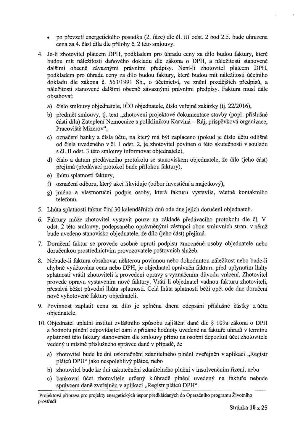 p převzet energetickéh psudku (2. fáze) d e čl. III dst. 2 bd 2.5. bude uhrazena cena za 4.