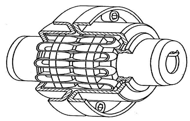 UTB ve Zlíně, Fakulta technologická 44 7.1.2 Pružné spojky Pružná spojka s hadovitě vinutou pružinou (Bibby) je tvořena dvěma stejnými podélně drážkovanými kotouči.