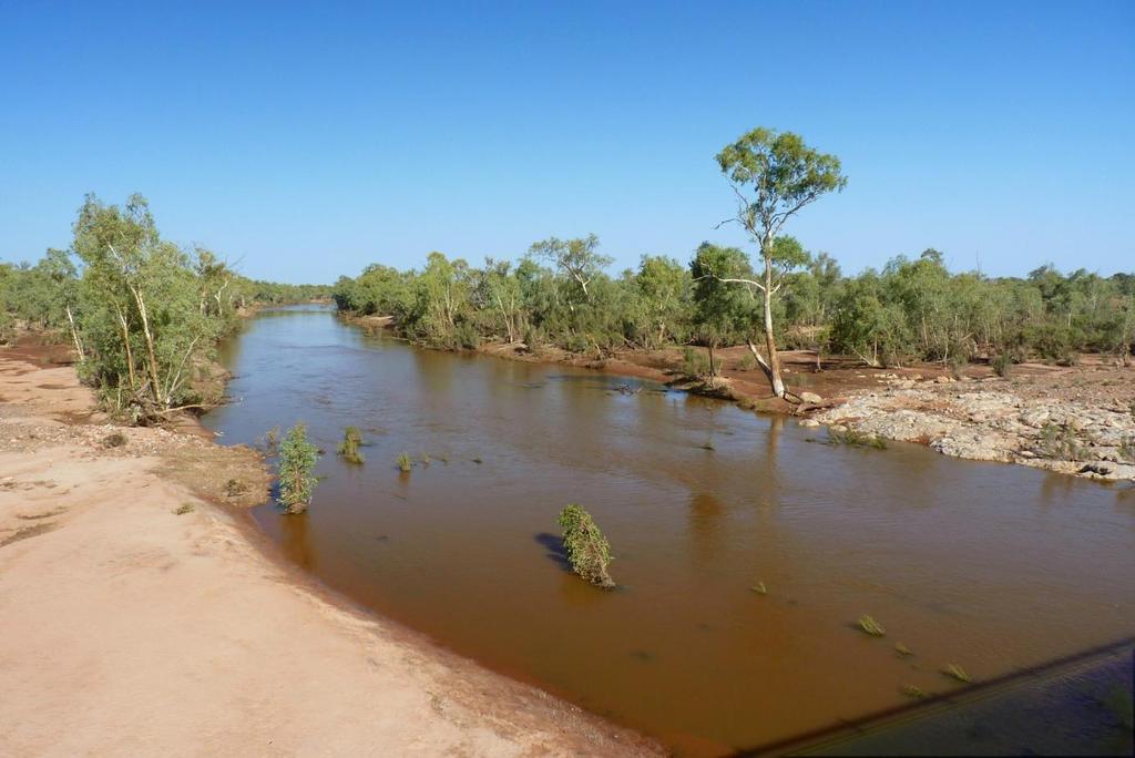 Finke River na středním toku u mostu Stuartovy silnice. Dne 15