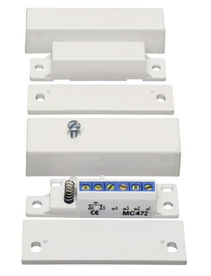 MAGNETICKÉ KONTAKTY ŘADY MC 400 Polarizovaný magnetický kontakt pro vysoká rizika MC 472 MC 472 je polarizovaný magnetický kontakt s přepínacím NC/NO kontaktem a svorkovnicí se 6 svorkami, určený pro