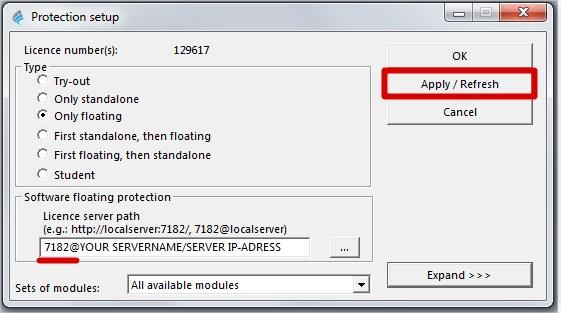V nastavení ochrany napište TCP port, který jste právě nakonfigurován na serveru (např. 7182).