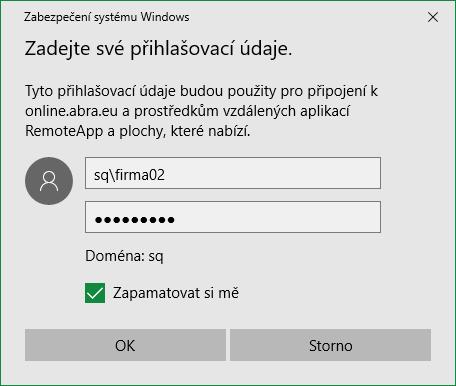 T I P V případě, že RDP klient je aktuální, ale i přesto nelze přístupové údaje uložit, je možné tyto údaje uložit do