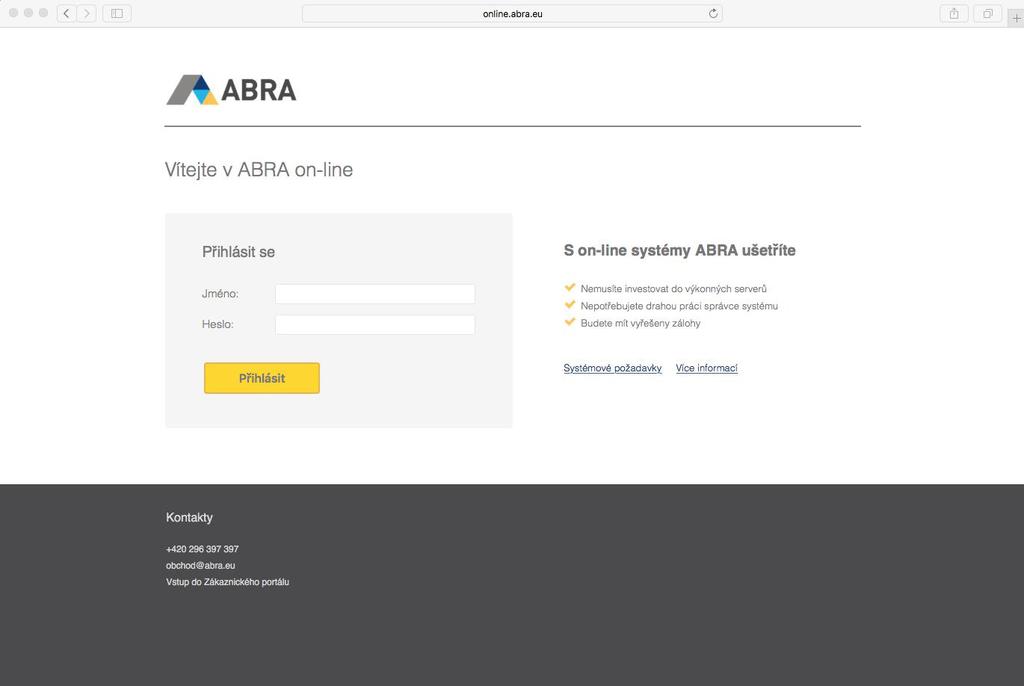 1. Spusťte váš oblíbený internetový prohlížeč a otevřete adresu: online.abra.