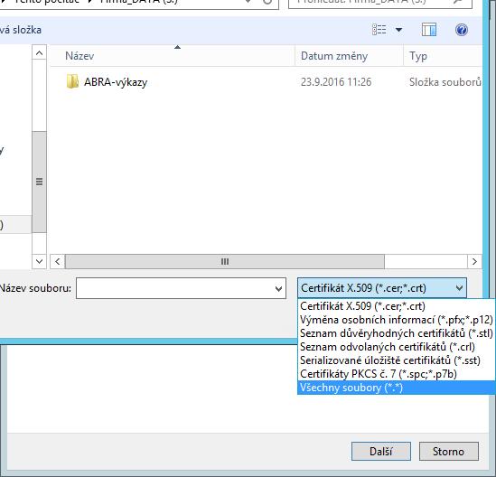 9. Vyberte soubor s certifikátem a