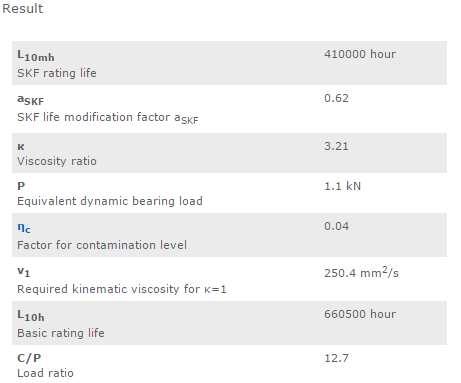 26 SKF Bearing calculator [21] Výpočet byl proveden také v online programu SKF Bearing calculator.