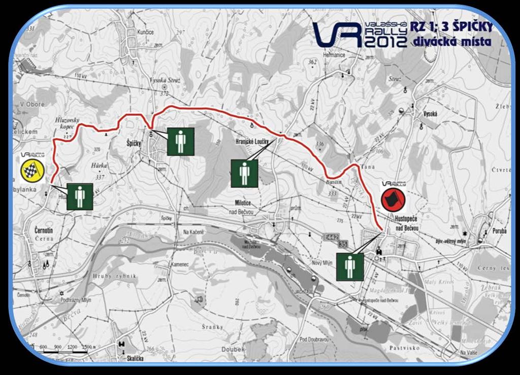 I. etapa VALAŠSKÉ RALLY 2012 rychlostní zkoušky RZ 1; 3 HUSTOPEČE NAD BEČVOU - HLUZOV Délka: 10,00 km Start prvního jezdce: Uzavírka: (1) 23. 03.