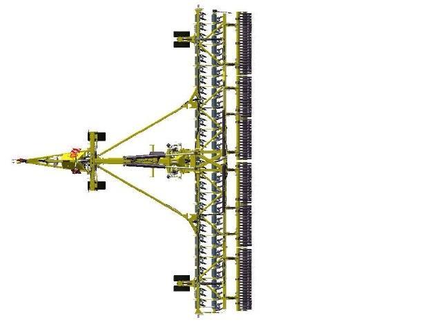 Popis stroje a požadavky na vlastnosti hydraulického okruhu 1 Obr. 5 Rozmístění hydraulických válců (1) zadních drobících válců při pohledu shora [3] 2.