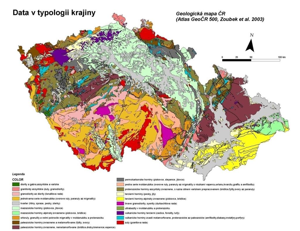 4. Metodický postup typologie krajiny Výběr a předzpracování vstupních dat Geologické poměry ovlivňují svými fyzikálními a