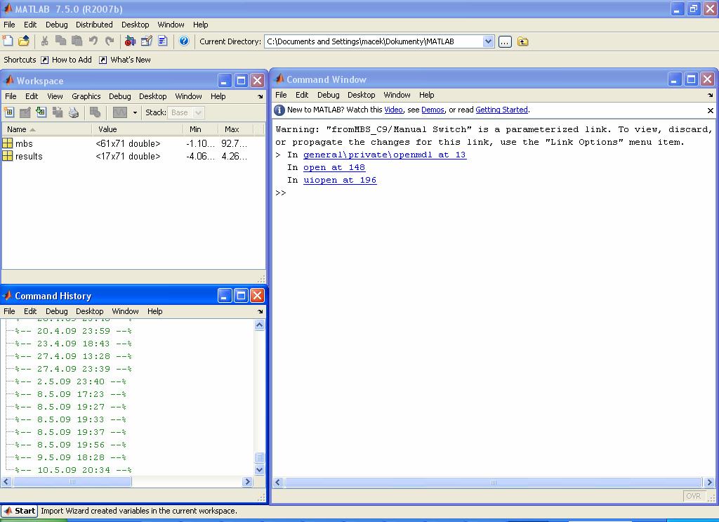 Systém Matlabu je složen z pěti hlavních částí: Knihovna matematických funkcí Vývojové prostředí Aplikace programového rozhraní Jazyk Matlab Grafika Program Matlab se spouští v operačním systému