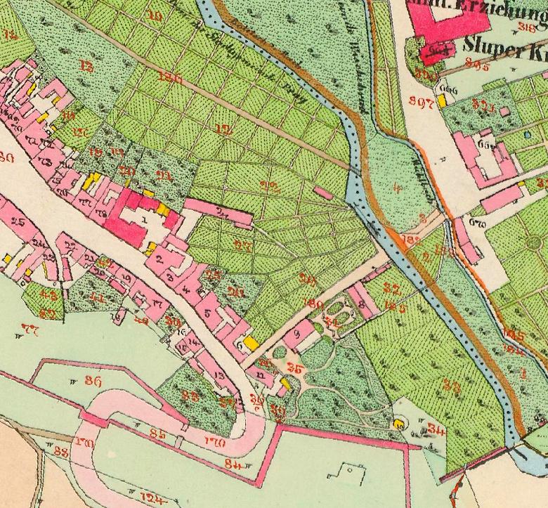 Výřez mapy Stabilního katastru (1840) Legenda mapy Stabilního katastru výtah pro ZO 2012/13 kategorie využití ploch mapový znak budovy: významné zděné; ostatní zděné;